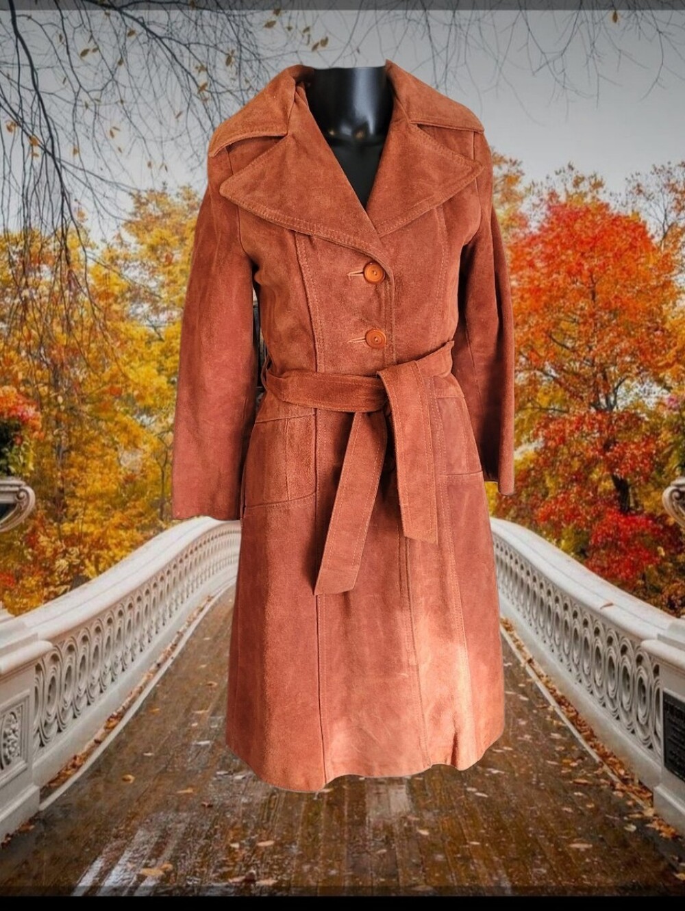 Womens Vintage 70s Orange Suede Coat